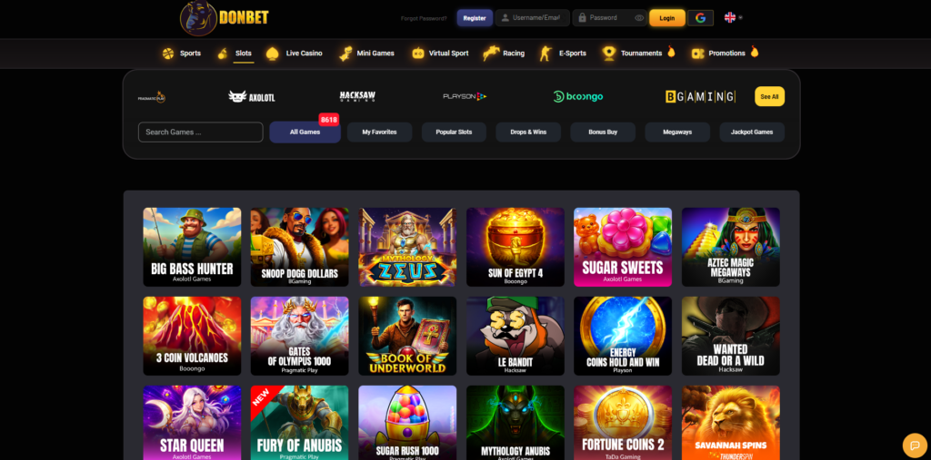 DonBet casino and sportsbook interface showing navigation and markets
